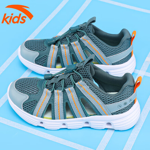 Anta Children's Sandals Boy's Middle Child Mesh Buchable Baby's Baby Bump Foot Kick Hole Chaussures de plage de Boy's Beach Traçage des chaussures de ruisseau Sage Green / Fish Green 33