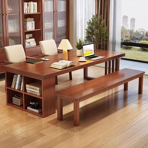 
Guanze simple solid wood desk dining table integrated and dual-purpose living room large board long desk office computer desk 9904#1.6m