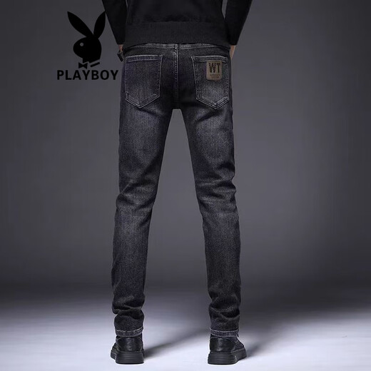 花花公子（PLAYBOY）香港高端黑灰色牛仔裤男修身小脚潮牌2025夏季新款弹力休闲裤子男 1049灰色 28