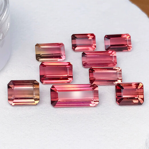 Blue and peaceful Brazilian square powder blue tourmaline emerald cut cherry blossom pink faceted bare stone inlaid with 18K gold ring pendant for women 8 1 carat 1#