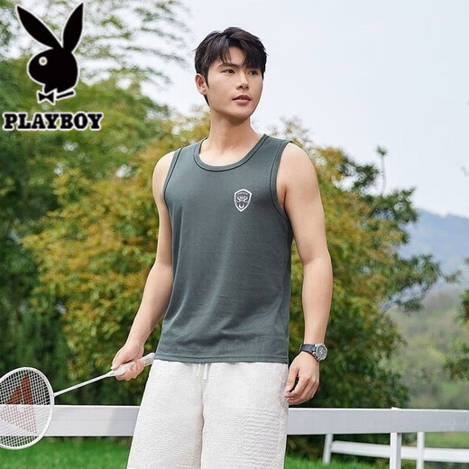 花花公子（PLAYBOY）速干运动背心男士夏季宽松健身薄款凉感透气百搭无袖跑步健身衣 藏青色+灰色两件装 吸湿排汗收藏 XL 建议体重(115-135斤)