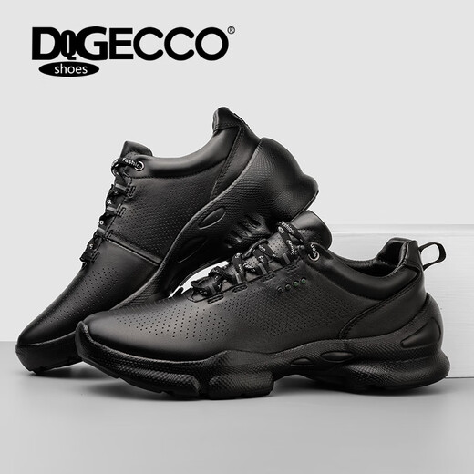 Aibotron DQG ECCO men's shoes spring and autumn breathable casual sports shoes 15th anniversary thick-soled cushioning lightweight soft-soled business leather shoes 1977 black 40