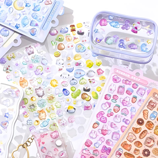 3D three-dimensional relief children's sticker girl nail art landscaping crystal cute cartoon 3-year-old DIY hand account transparent beans covering ugly computer mobile phone case without glue back sticker decoration