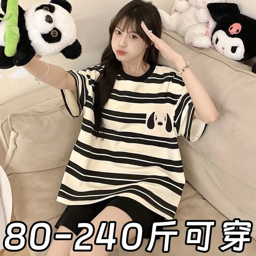 Yalu-Sommer-Pyjama für Frauen süßer Cartoon gedruckt lose große Shorts Shorts Casual Jugendhaus Kleidung Set Marke [Kurzärärmelte Shorts] 693 Black Smiley Face M [80-90jin [Jin gleich 0,5 kg]]