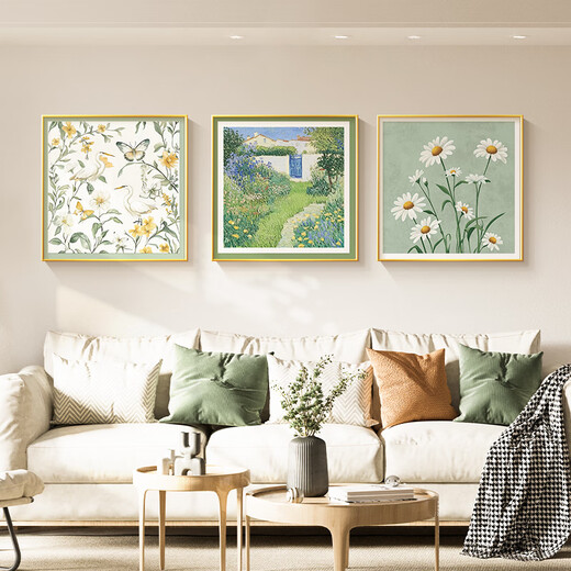 Long time no see, cream style living room decoration painting, small fresh restaurant background wall hanging painting, art triptych combination mural