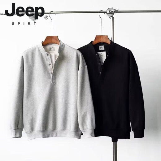 JEEP SPIRIT large size 300Jin Jin is equal to 0.5 kg large size men's Henry collar sweatshirt men's spring and autumn new American fashion brand loose top bottoming shirt gray M