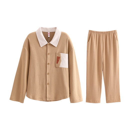 Fenton Pajamas Couple Fan Chengcheng's Same Style 2025 New Hyaluronic Acid 5A Antibacterial Moisturizing Star's Same Style Homewear Set Coffee Color-Men's XL