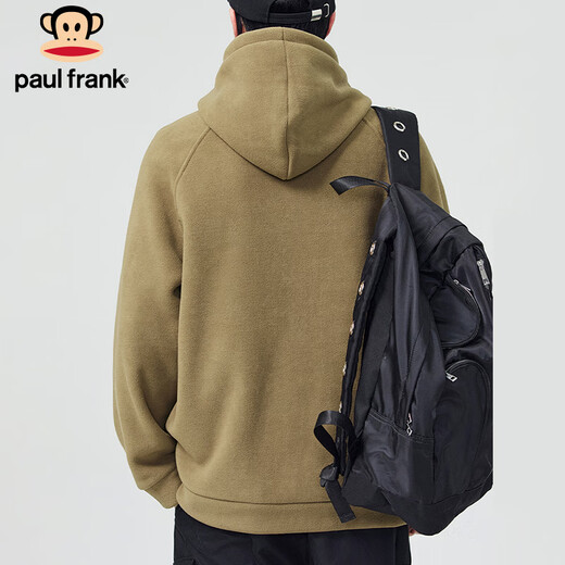 Paul Frank Jacket Men's Autumn and Winter Trendy Double-sided Velvet Hooded Jacket Men's Polar Fleece Warm Men's Khaki XL