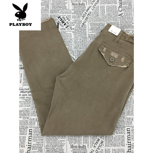 花花公子（PLAYBOY）高端重磅纯棉直筒工装休闲裤男宽松春秋厚美式复古伐木破坏碳素潮 卡其 春季薄.款5009 29 100-120斤左右