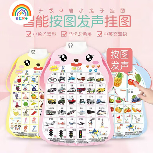 彩虹房子拼音有声挂图儿童认知早教发声儿童语音宝宝看图识字墙贴QD 1张有声【认识人物】