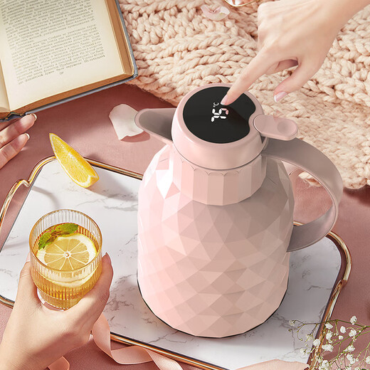 NERVISHI Thermal Insulation Pot 25 New Household Insulation Pot Large Capacity Thermal Hot Bottle Glass Inner Bottom Bottle Bottle Diamond Insulation Pot [Temperature Display] 1L