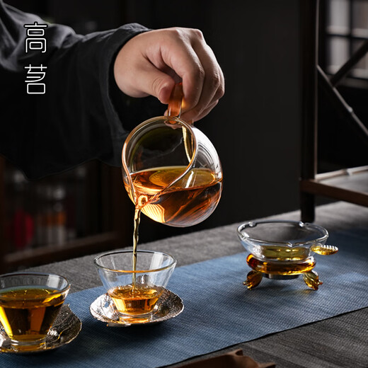 Gaoming Japanese-style fair cup thickened high borosilicate glass high temperature resistant tea divider simple transparent tea sea single tea set accessories gold handle-Linglong male cup