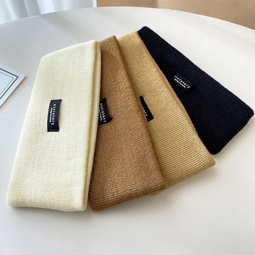 OIMG knitted headband, sports headband, winter headband, headband, outdoor women's autumn and winter forehead protection, warm woolen headscarf, simple yellow, plush thickening