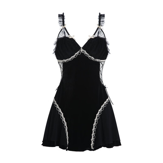 Yamulan Velvet épissé en maille en maille Deep V Plus poitrine paddle robe nocturne confortable robe extérieur à la maison ensemble féminin 3879 noir (robe extérieure + ceinture) M