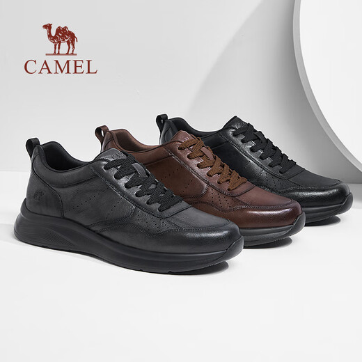 Camel Men's Shoes 2025 Autumn New Breathable Genuine Leather Soft Sole Comfortable Commuting Casual Business Sports Leather Shoes for Men G15A220076 Black 42