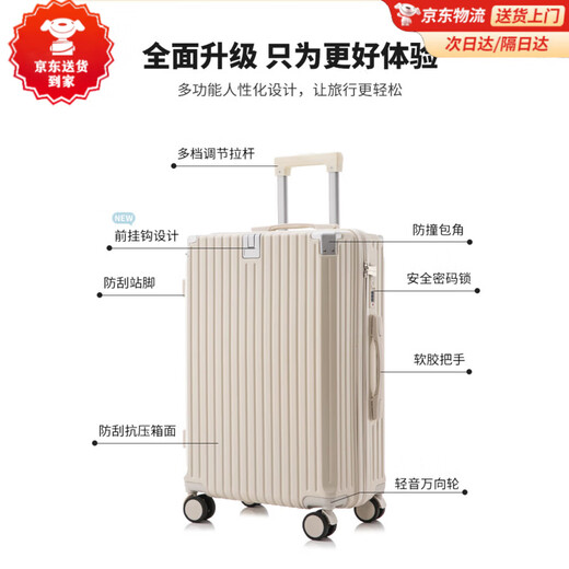 袋鼠高颜值行李箱女学生2025新款多功能拉杆箱男大容量密码箱耐用皮箱 168多功能升级加厚款【奶白色】 20寸【登机推荐】
