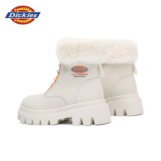 Dickies雪地靴女靴冬季新款马丁靴加绒保暖靴子女厚底增高棉鞋百搭短靴 米色 36