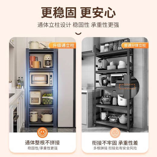 咏幻厨房置物架落地多层微波炉收纳架子烤箱锅架储物架货架 果绿-三层80cm高 12035cm
