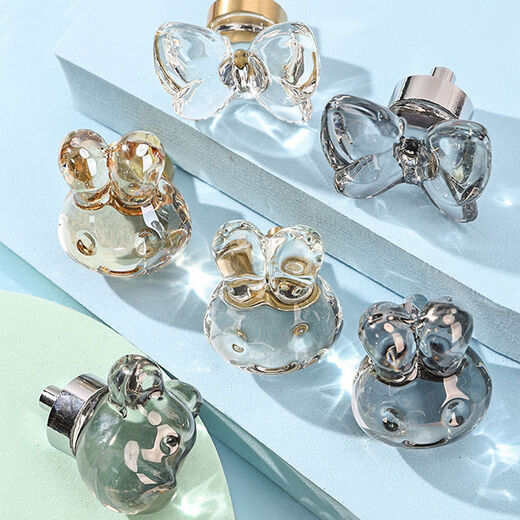 
French light luxury crystal pigeon egg transparent rabbit handle cabinet wardrobe door handle animal champagne small handle T2694 champagne butterfly