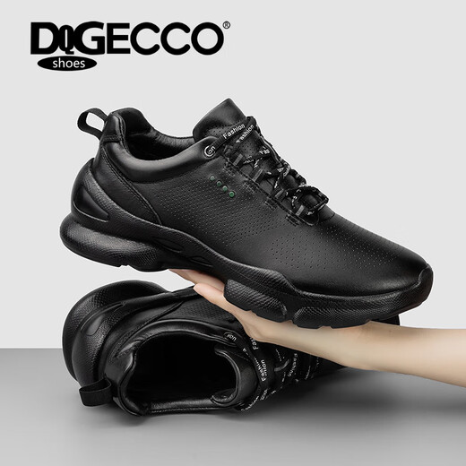 Aibotron DQG ECCO men's shoes spring and autumn breathable casual sports shoes 15th anniversary thick-soled cushioning lightweight soft-soled business leather shoes 1977 black 40