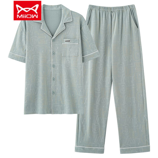 Catman (Miiow) Ensemble en deux pièces pour le pyjama masculin en été peut être porté sur le pantalon à manches courtes extérieur nouveau coton pur coton nsn - 9856 hommes xl