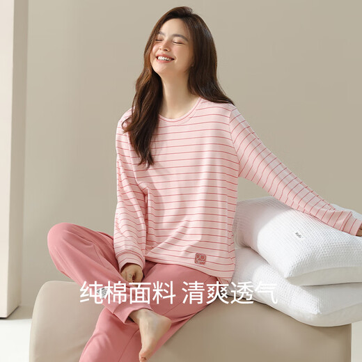 都市丽人情侣圆领睡衣女款2025年春季新款纯棉条纹家居服套装男士 16787男款 L