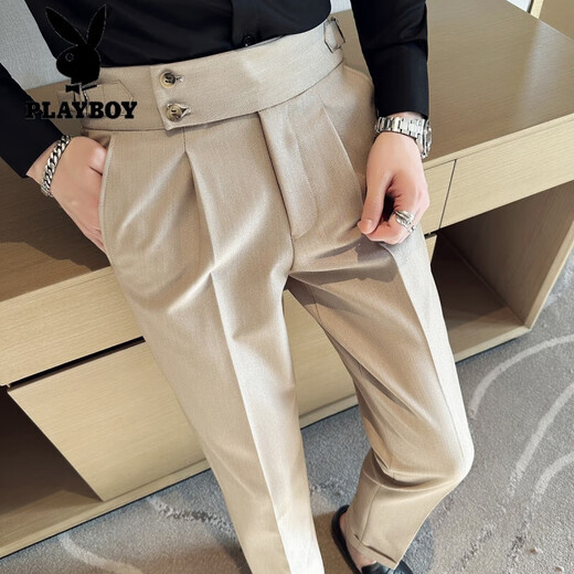 Playboy (PLAYBOY) Naples men's high-waisted trousers 2025 new style casual trousers Korean style trendy straight suit trousers black 31 (110-120Jin Jin equals 0.5 kg)