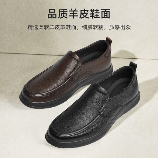 
Red Dragonfly Left Month Casual Leather Shoes 2025 Spring Men's Casual Shoes Middle-aged and Elderly Shoes WTA15124 Black 39