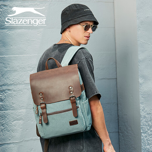 SlaZenger/Slazenger Retro Wear-Resistant Canvas Kuchenleder-Rucksack Rucksack Grau