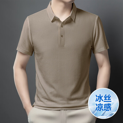 才子中年男士短袖T恤polo衫冰丝凉感翻领高端2024夏季爸爸装上衣男 6173/黑色 M