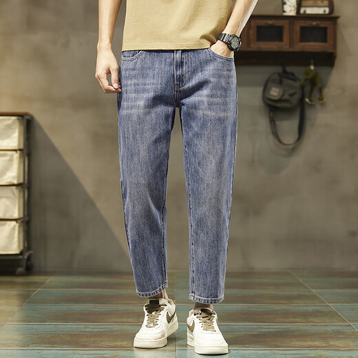 AEMAPE American Apple high-end pure cotton nine-point jeans men's summer thin straight loose trend 2025 new elastic pants 9901 nine-point light blue (summer) thin model 29 sizes (2 feet 2)