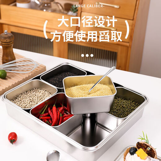 Taixige stainless steel seasoning box with lid, one-piece multi-grid ice powder seasoning box, 6 grids, 8 grids, seasoning box, commercial stall, new style, 8 grids, with handle cover