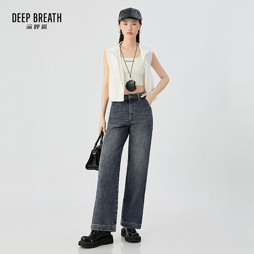 深呼吸DEEP BREATH女装2025夏装新款高腰直筒休闲纯棉牛仔裤女A100455 复古蓝 M (3)