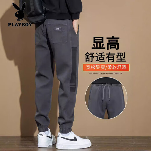 Playboy (Playboy) 2025 Frühlings- und Herbst-Neukörpersport- und Casualhosen-Sommer-Sommer-Lose-Arbeitshosen Männer vielseitige Hosen Kaffee M [Vorgeschlagen 90-105jin [Jin gleich 0,5 kg]]