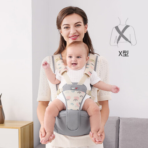 JCZS德国品牌腰凳婴儿轻便四季抱娃神器背带透气多功能外出抱抱托坐凳 雾霾灰-透气款(不勒脖)
