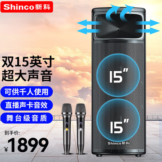 Xinke H15 dual 15-inch square dance outdoor Bluetooth speaker lever outdoor ktv bass player performance professional electric acoustic guitar bass folk singing instrument speaker dual microphone