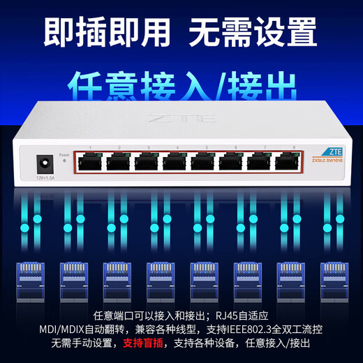 ZTE (ZTE) ZTE 8-port 25GE switch is compatible with 10G, 100M and 100M network cable broadband, 58-port NAS monitoring home network port 8-port full 25G metal casing, 8 replacement machines
