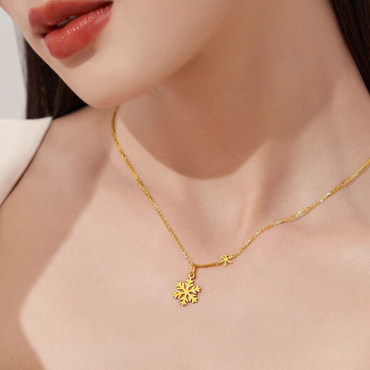 Ji Bochi Pure Gold Silver Pendant G24K Gold Sparkling Small Snowflake Commuting Pendant Collarbone Necklace for Girlfriend Snowflake Necklace