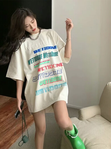 We11done Trendy Marke Welldone Bshy kurzärmelige Männer und Frauen Sommerkoreaner Perle Barrage reines Baumwollpaar WE11 lose T-Shirt Rag Schulter 1506 s (sehr locker empfohlen 90-130 Jin [Jin gleich 0,5 kg]))