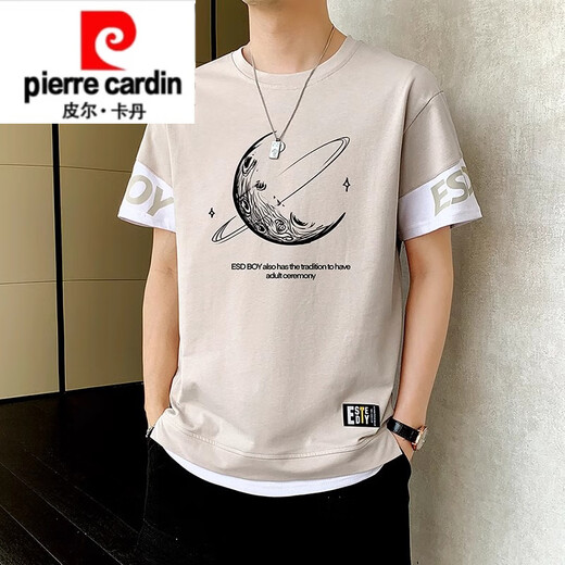 皮尔卡丹棉短袖T恤男夏季薄款圆领半袖体恤青年潮流假两件上衣服 9196黑色  M (约85~105斤可穿)
