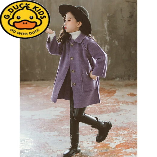 G.DUCKKIDS女童双面呢大衣春秋冬2024新款儿童秋季呢子女大童羊绒毛呢尼外套 浅灰色 110 (参考年龄4-5岁)(参考年龄4