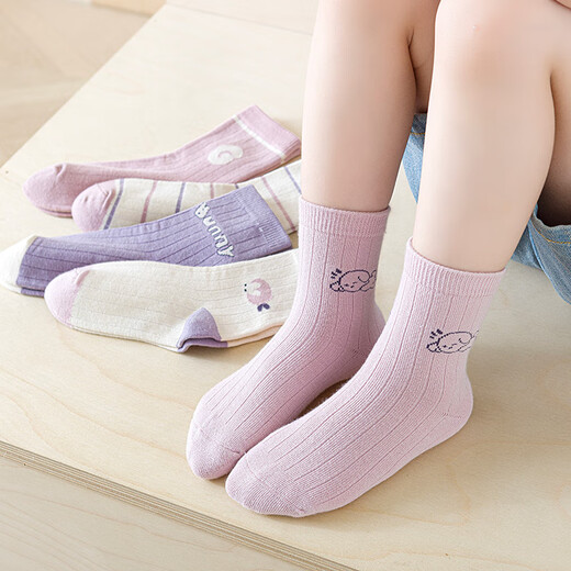 Six-fingered mouse children's socks spring and autumn girls children baby girls autumn and winter thick season students middle and large children combed cotton middle tube princess