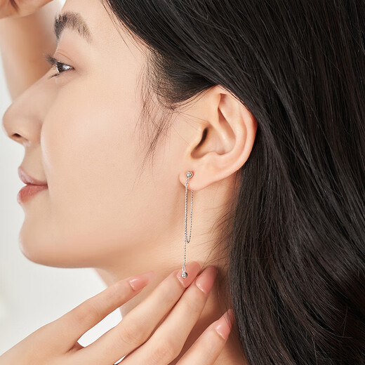 Ming brand jewelry platinum Pt950 white gold round bead tassel earrings gift for women BFH0107 platinum earrings about 3.07 grams