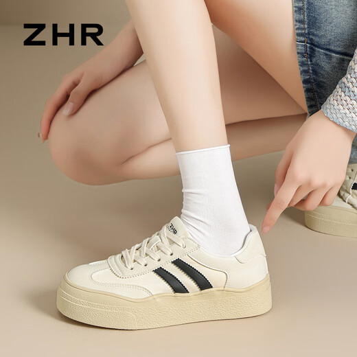 ZHR women's shoes new moral training shoes for women's classic board shoes flat white shoes for women versatile age-reducing lightweight soft sole casual shoes Mi black 36
