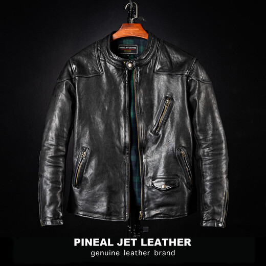 PJL Новая мужская мода из натуральной кожи, повседневная ретро-стойка с воротником-стойкой, потертая потертая овчина Venom, черная M (130Jin Jin равна 0,5 кг или меньше)