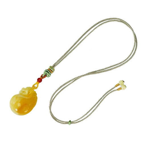 Nine-color cloud Russian material beeswax money bag pendant chicken fat yellow and white flower finely carved sweater chain cultural toy pendant accessories for women No. 2/DL