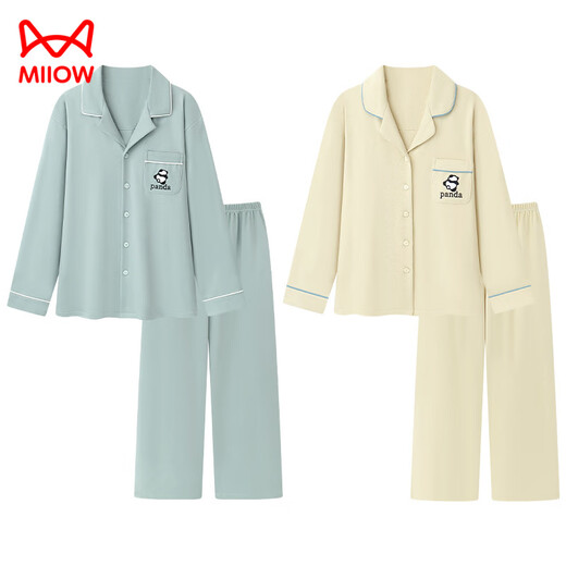 
Cat Man (MiiOW) pure cotton couple pajamas for women in autumn and winter cardigans long sleeves trousers 2025 spring and autumn large size men's home clothes can be worn outside 02D16803 women 02D16803 men XL women-