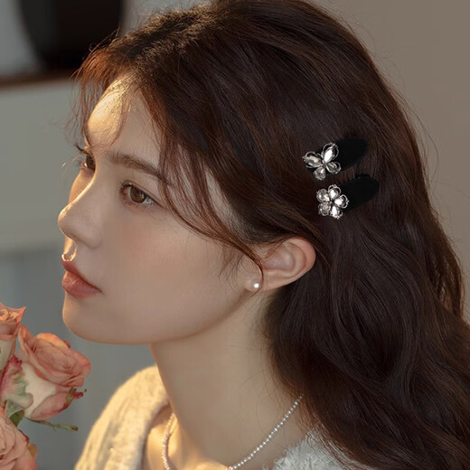 Xiang Wan Hair Clips 2 Pack Crystal Flower Bangs Clips Women's Side Clips Broken Hair Clips Exquisite Hair Clips Women's Headwear