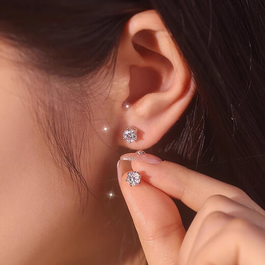 RHM platinum snowflake earrings for women, moissanite six-claw platinum earrings, high-end birthday and Valentine's Day gifts for girlfriend, platinum moissanite earrings + certificate + gift box, 50-point platinum moissanite earrings