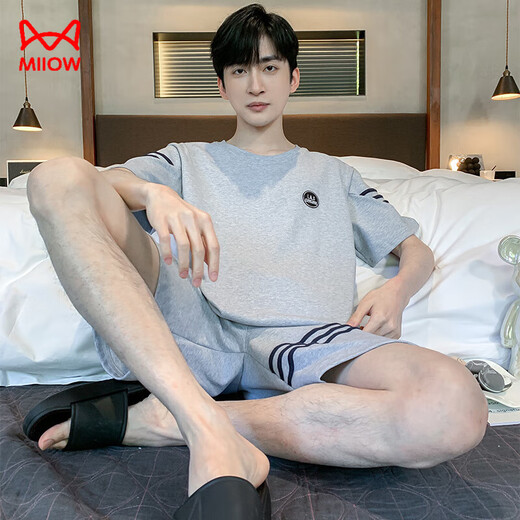 MiiOW 2025 nuevos pijamas de verano para hombres, ropa de casa de manga corta de algodón puro para hombres, niños, jóvenes, verano, verano, talla grande HDE-9928 L